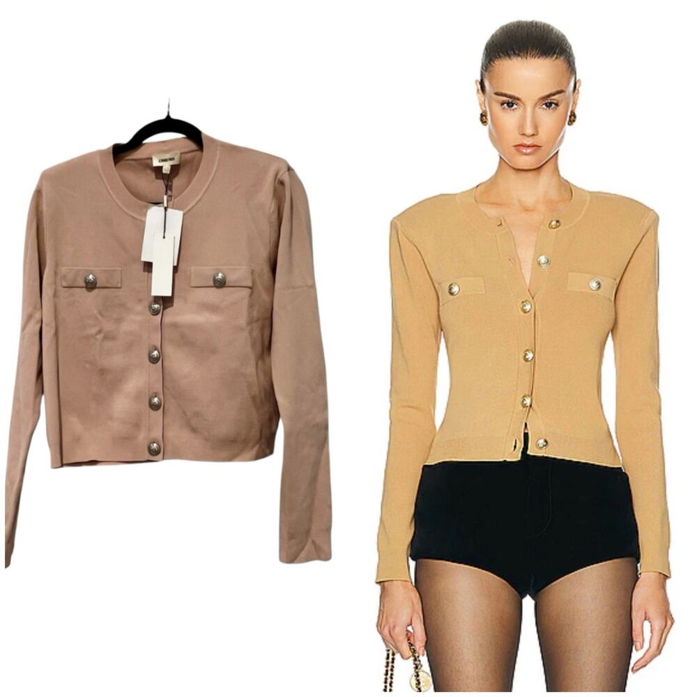 L'agence Women's Toulouse Crewneck Cardigan Sweater Long Sleeve Almond Sz Xl Nwt